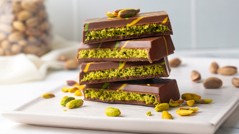 Pistachio butter in chocolate making